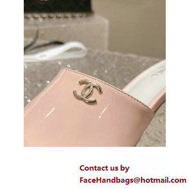 Chanel Heel 5.5cm Patent Lambskin  &  Imitation Pearls Mules G40057 Pink 2023